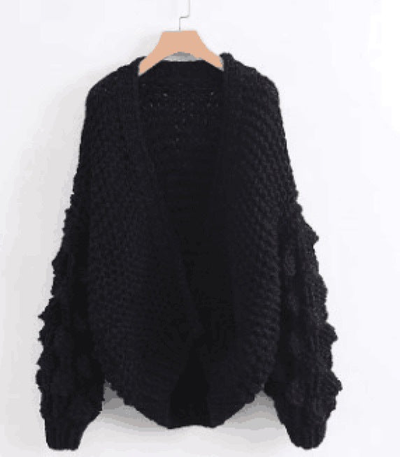 Damen Grob gestrickter Oversized Cardigan mit voluminösen Ärmeln W&W Mode