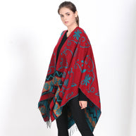 Damen eleganter Poncho mit frischem floralem Design und fransigen Kanten WW