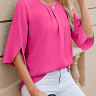 WW | Elegante einfarbige Bluse mit halben Ärmeln