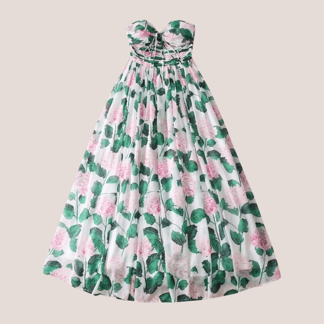 WW | Trägerloses Maxikleid mit Blumenmuster und gerafftem Oberteil
