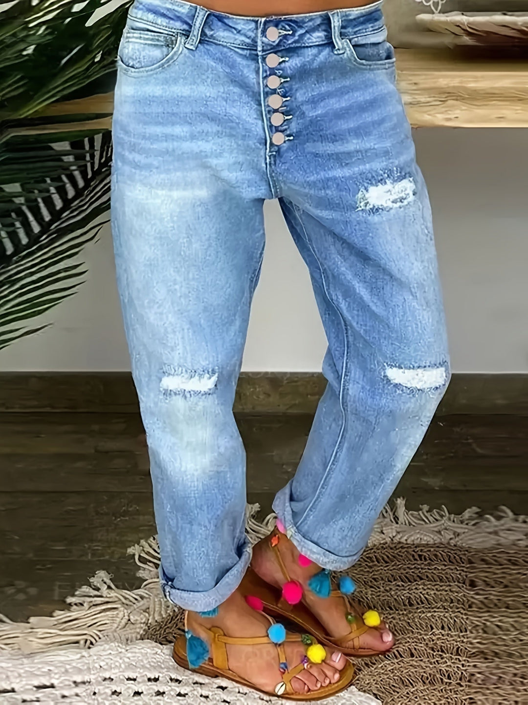 W&W Mode | Verwitterte Blaue Damen Stretchjeans