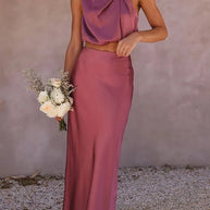 WW | Solch Eine Stimmung Hochgeschlossene Satin Drapiert Maxirock Set