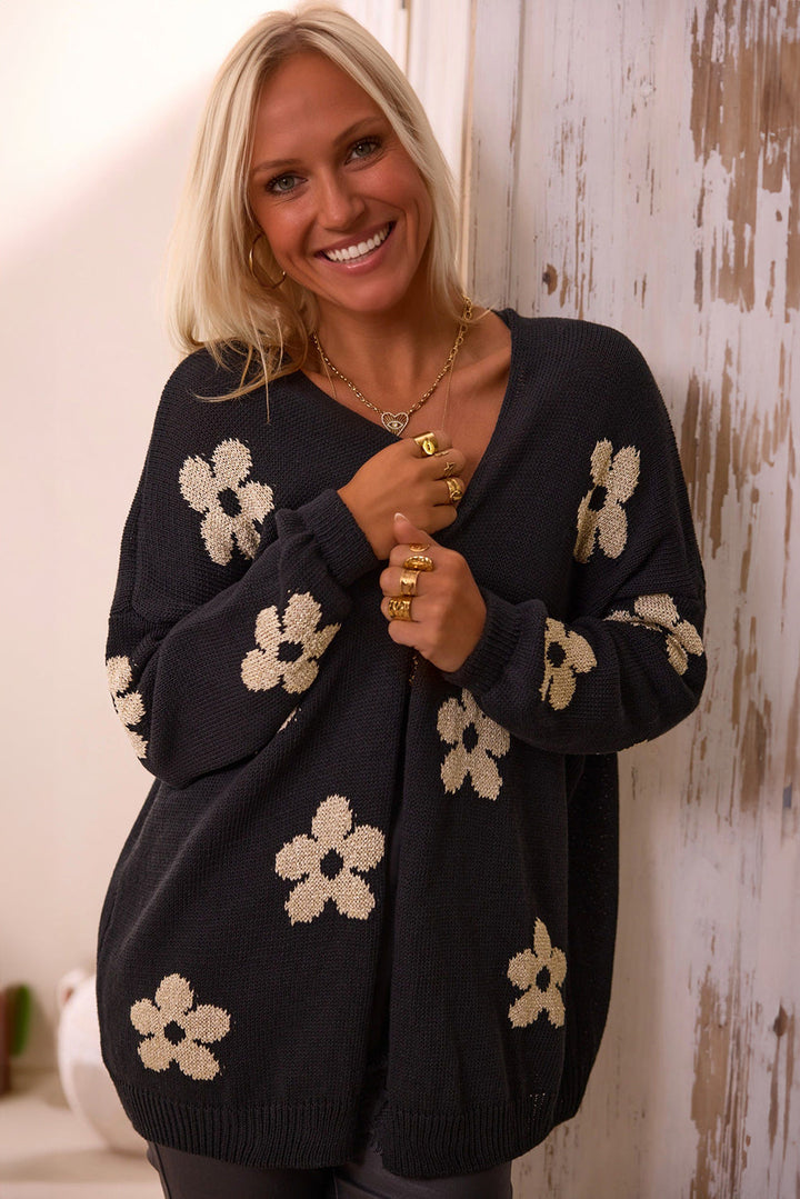 W&W Mode | Strick-Cardigan mit Blumenmuster Für Frauen