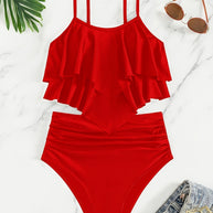 WW | Raffung, Geschichtete Zweiteiliges Schwarzes Tankini für Damen
