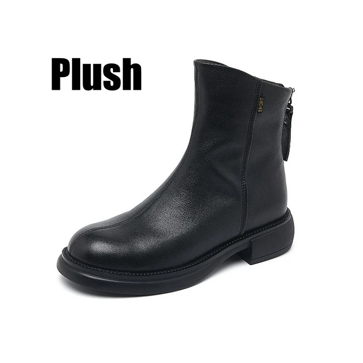 Damen Leder-Ankle-Boots mit rückseitigem Reißverschluss und niedrigem Absatz
