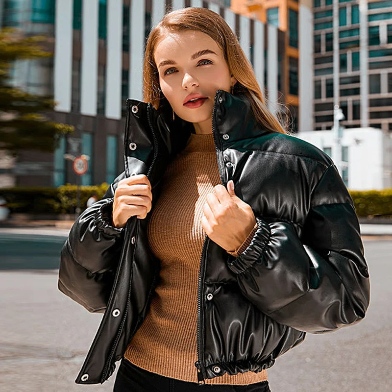 WW | Lederjacke Damen Steppjacke Mit Kapuze Und Elastikbündchen