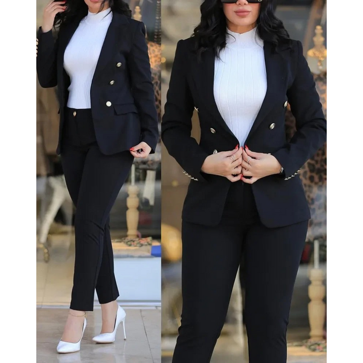 W&W Mode | Doppelknopf Blazer & Hosen Satz Mit Taschen Für Frauen