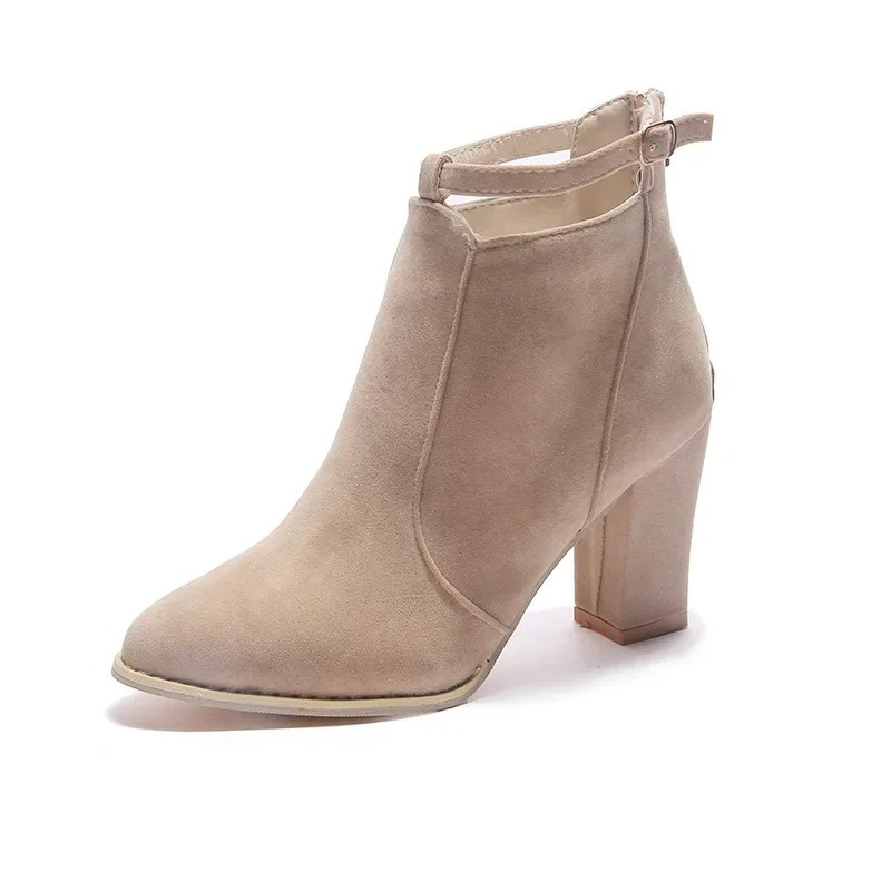 WW | Damen Stiefeletten mit Schnalle und Hohem Blockabsatz Damen Stiefeletten