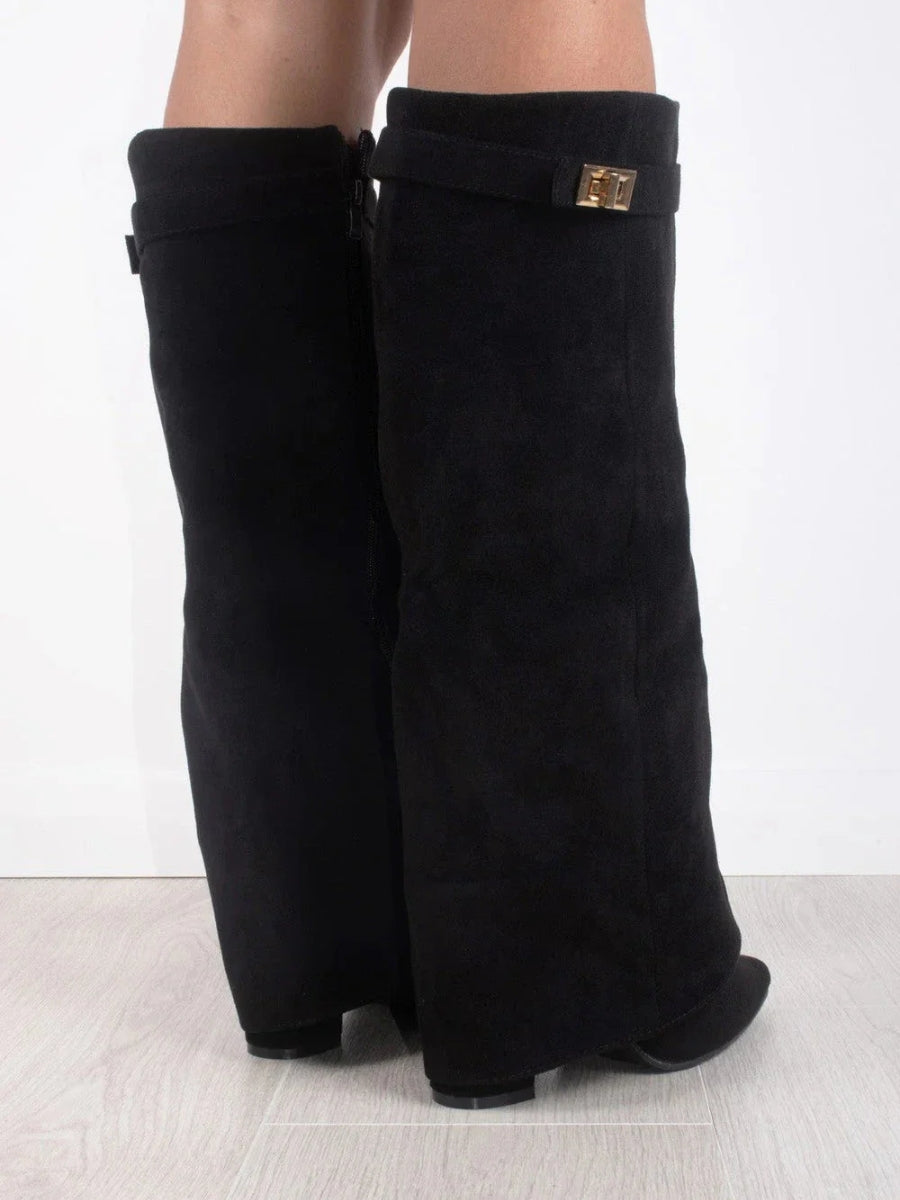 W&W Mode | Elegante Damenstiefel Aus Hochwertigem Suede Mit Goldenen Akzenten