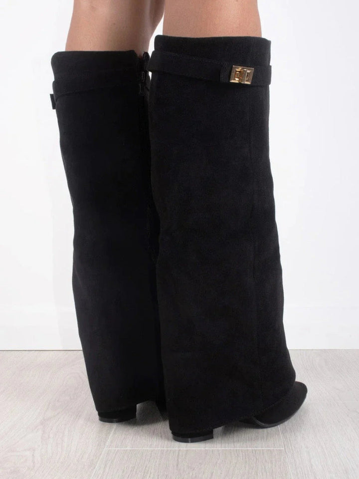 W&W Mode | Elegante Damenstiefel Aus Hochwertigem Suede Mit Goldenen Akzenten