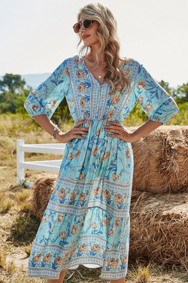 W&W Mode | Hohe Taille V-ausschnitt Boho Strandkleid