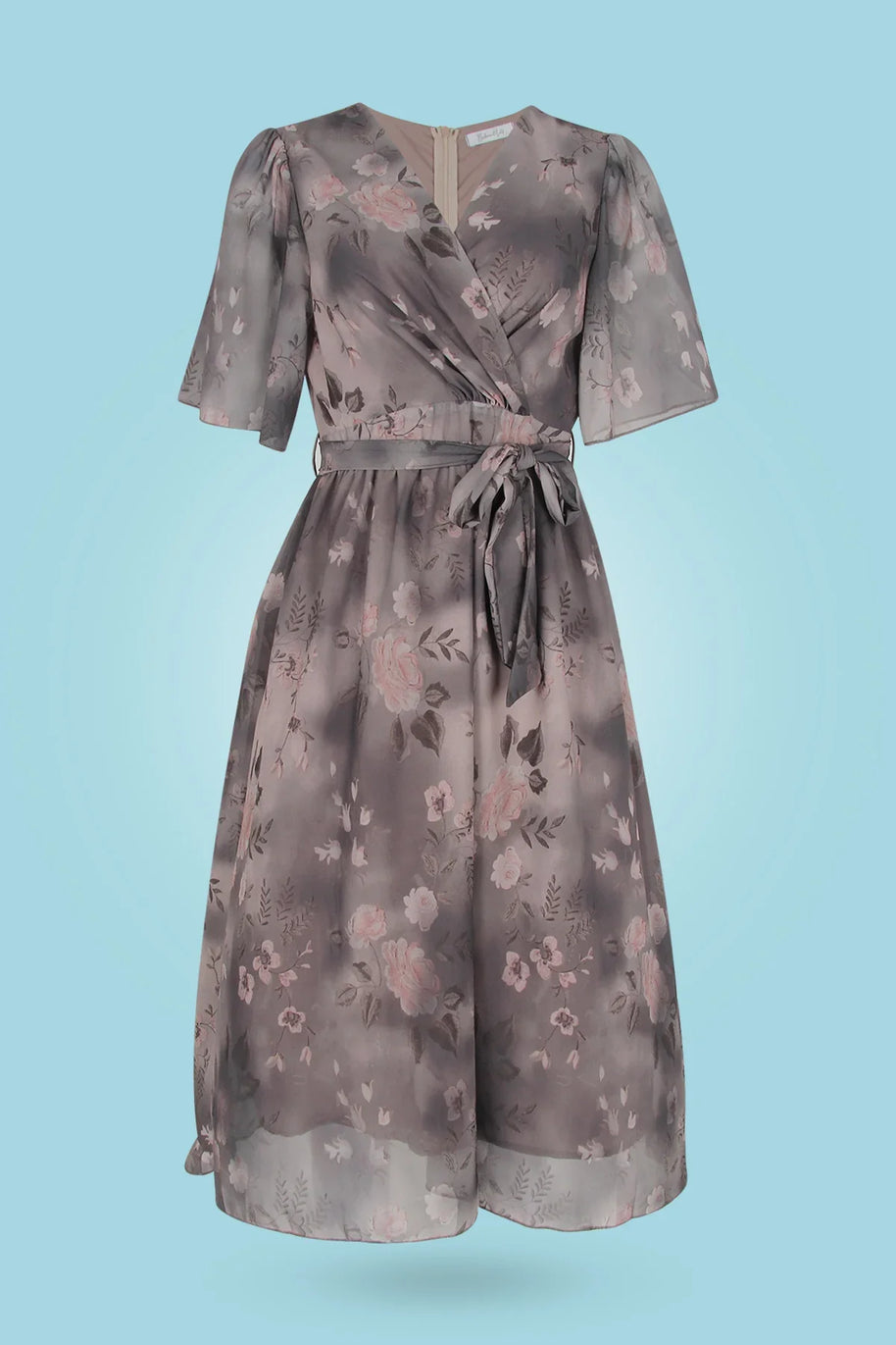 WW | Midikleid mit Blumenmuster und V-Ausschnitt