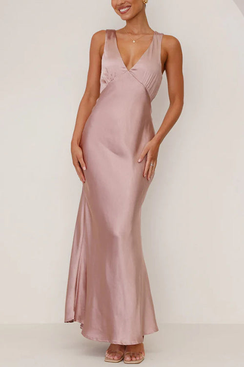 WW | Rosiedress V-Ausschnitt Ärmelloses Maxikleid Party Kleid
