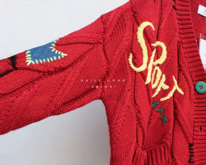 W&W Mode | Gestrickte V-Ausschnitt Damenjacke mit Stickerei
