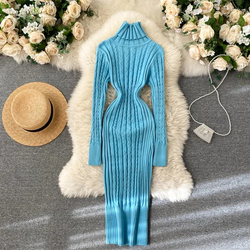 WW | Figurbetont Gestricktes Midi Kleid Mit Langen Ärmeln, Gestricktes Damen Kleid