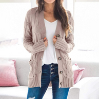 WW | Stylische Lange Strickjacke Für Damen Mit Knopfleiste