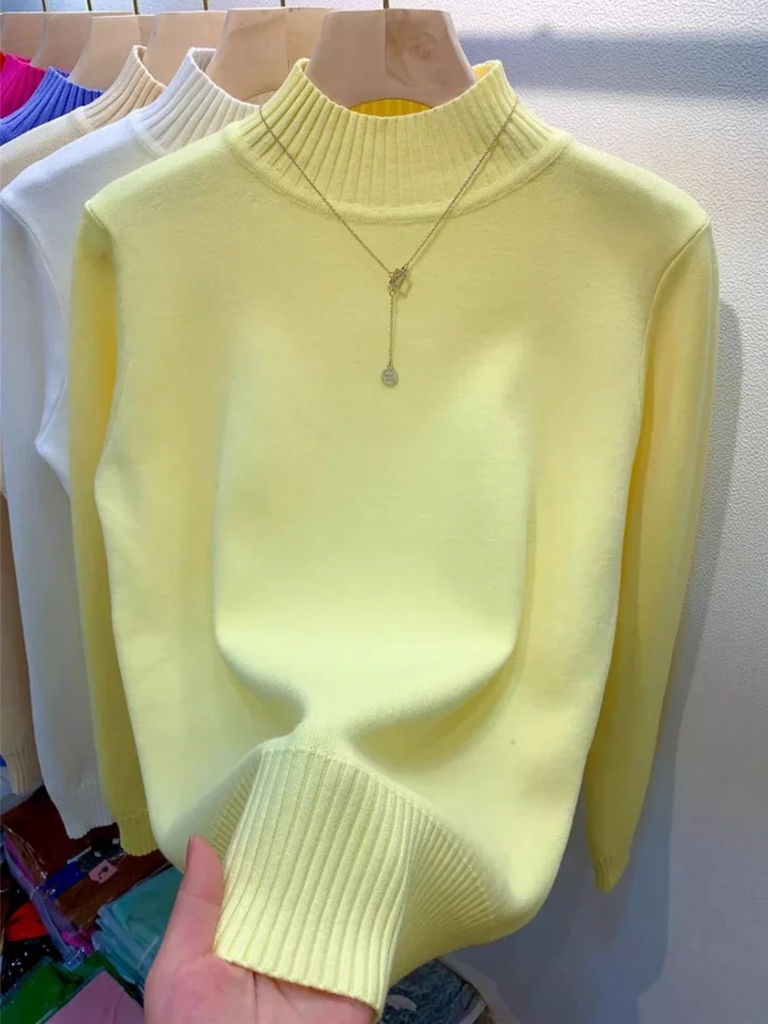 WW | Damen Rollkragenpullover Gerippter Saum Warme Strickwaren Rollkragenpullover Damen