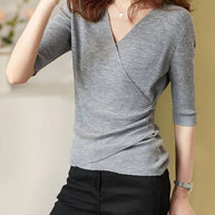 WW | Casual V-Ausschnitt Unifarben Stricktop Grün