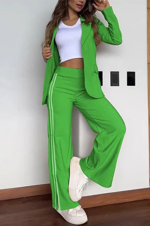 W&W Mode | Rosiedress Farbblock Offene Front Blazer Elastischer Taillen Schlitz Weit Beinform Hose Set