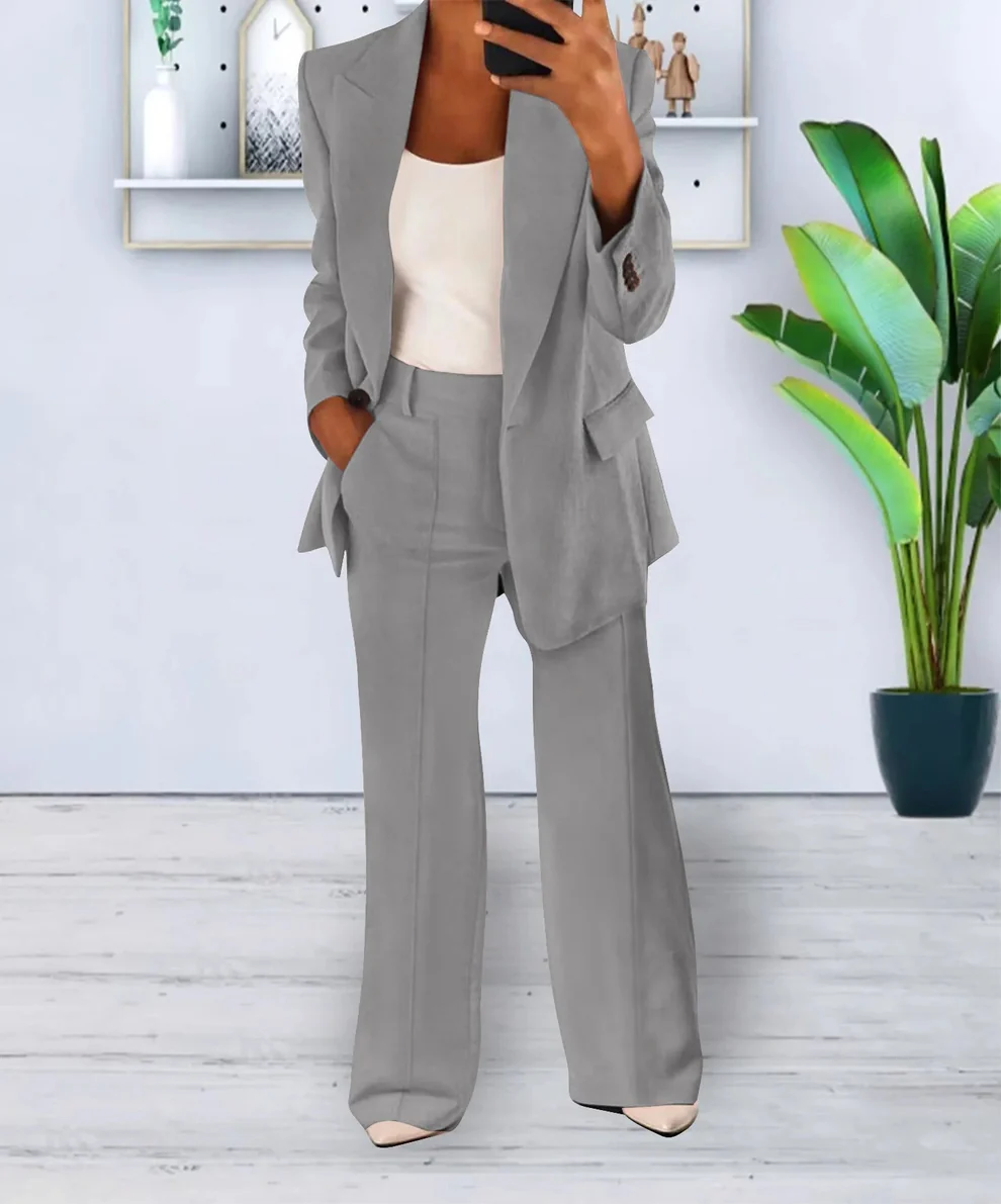 W&W Mode | Damen Zweiteiliger Blazer und Weite Hose Satz, Taillierter Schnitt, Formelle Kleidung