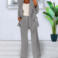 WW | Damen Zweiteiliger Blazer und Weite Hose Satz, Taillierter Schnitt, Formelle Kleidung