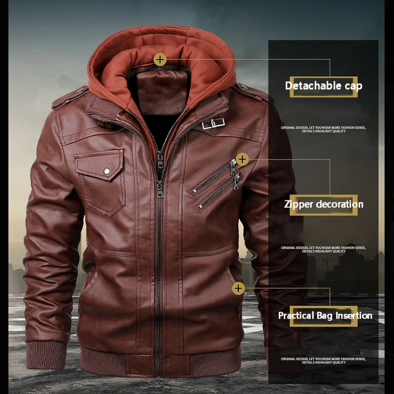 WW | Lederjacke Herren Mit Reißverschluss, Klassische Jacke Aus Echtleder