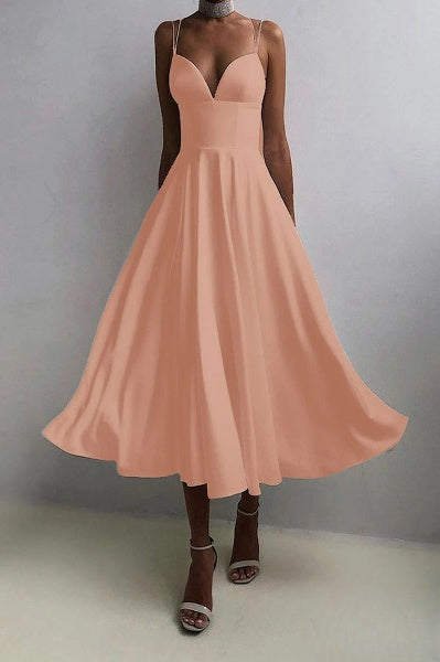 WW | Lange Kleid Mit Volants Ohne Rücken und V-Ausschnitt