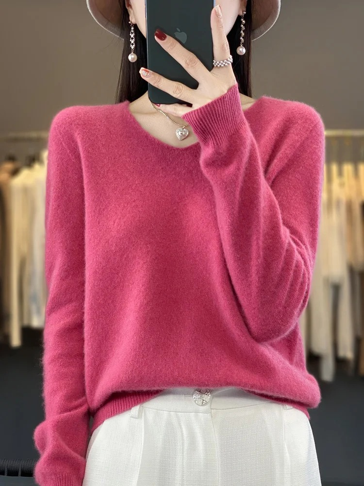 W&W Mode | Cashmere Pullover Damen Eleganter V-ausschnitt, Weich & Komfortabel