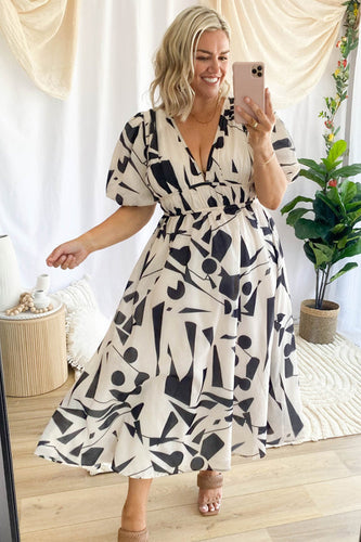 WW | Real Love Print Puffärmel Maxi Kleid