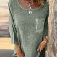 WW | Rosiedress 3/4 Ärmel mit Taschen Baumwolle Leinen Lässiges T-Shirt