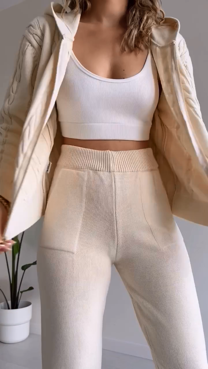 W&W Mode | teilige gestrickte Lounge-Set - trendiger Hoodie und Jogginganzug für Damen