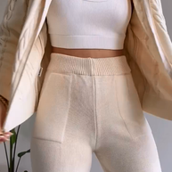 WW | teilige gestrickte Lounge-Set - trendiger Hoodie und Jogginganzug für Damen