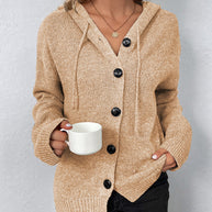 Corina™ - Einfarbige Strickjacke mit Kapuze und Schnürsenkeln