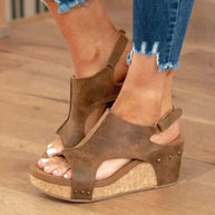 WW | Leder Keilabsatz Sandalen