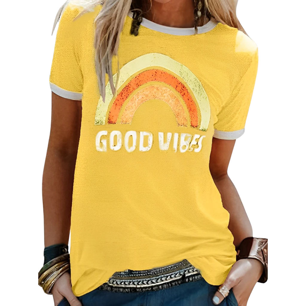 WW | Elegantes Retro Regenbogen Good Vibes T-Shirt