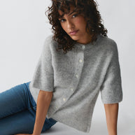 Unifarbener Kurzarm Damenpullover
