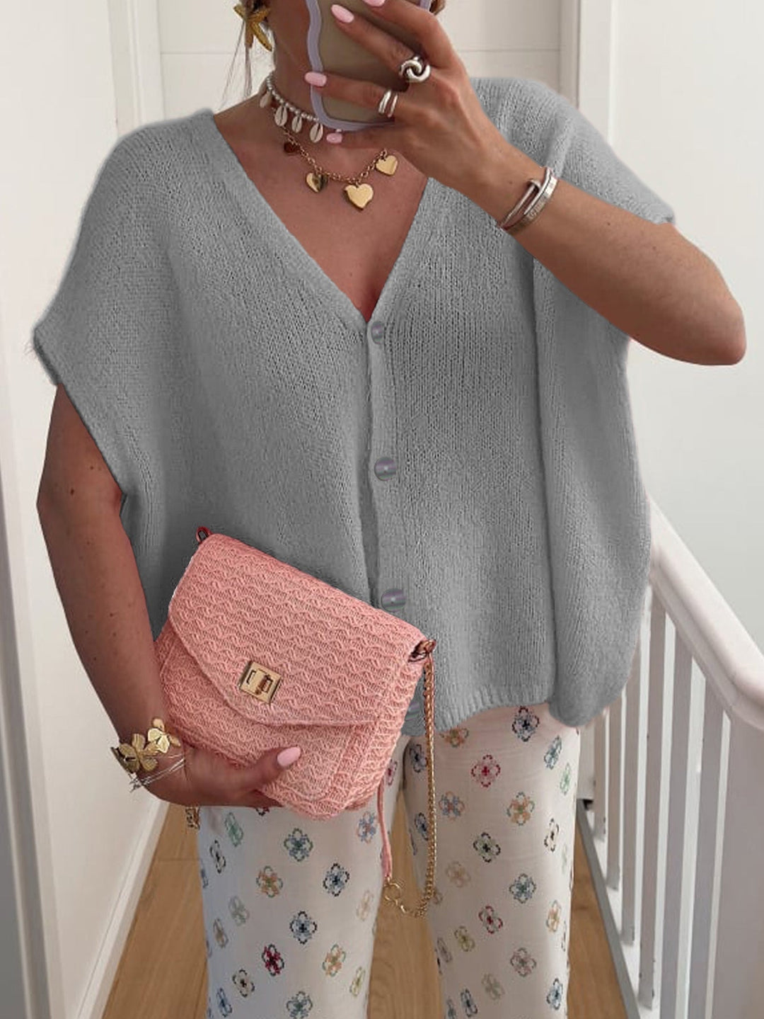 W&W Mode | V-Ausschnitt Kurzarm Cardigan