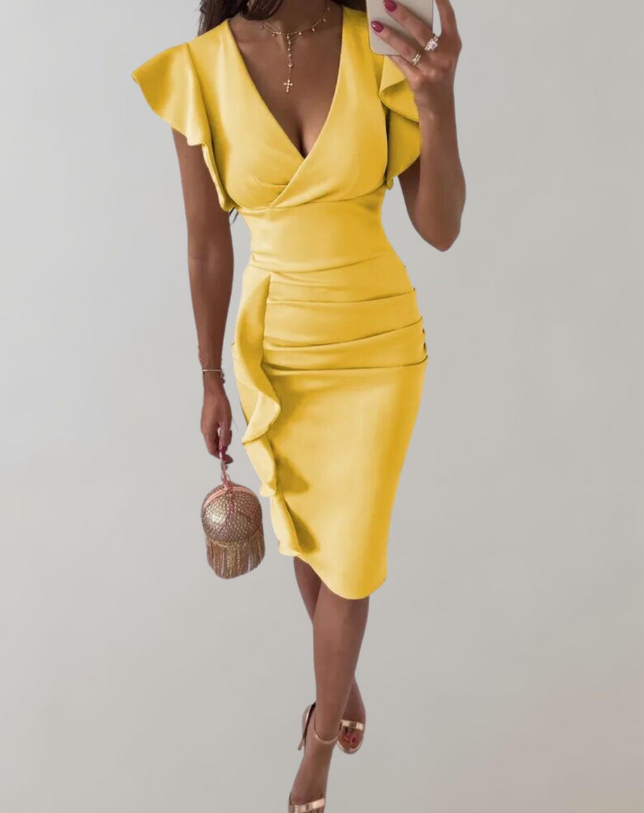 WW | Hoch tailliertes Kleid mit Flair-Detail und gepufften Miniärmeln