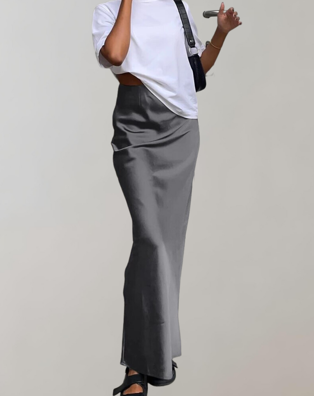 Damen Satin-Maxikleid in Trompetenform