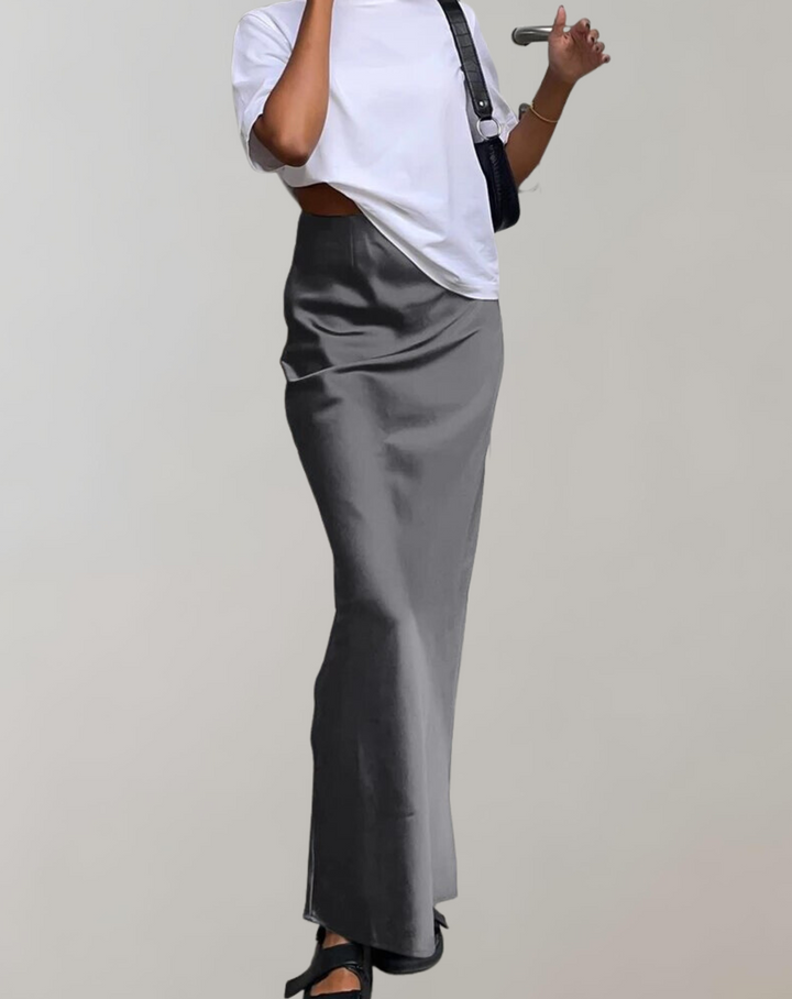 Damen Satin-Maxikleid in Trompetenform