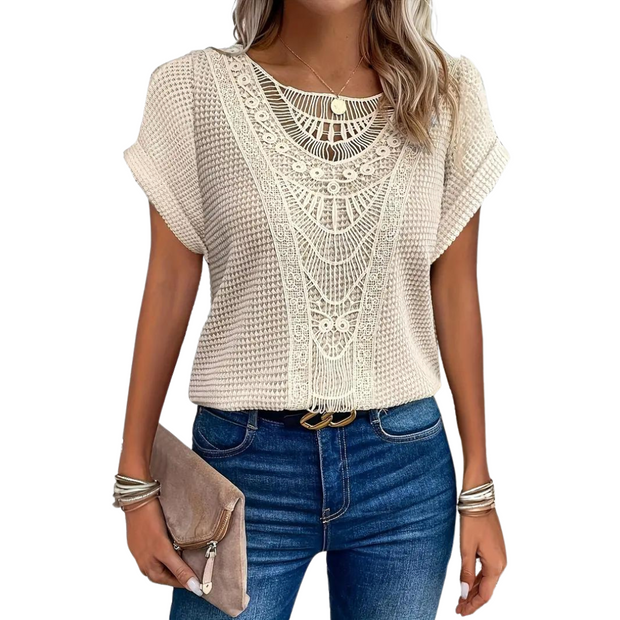 WW Kurzärmeliges Oberteil - Lässig - Spitze Mit Rundhalsausschnitt