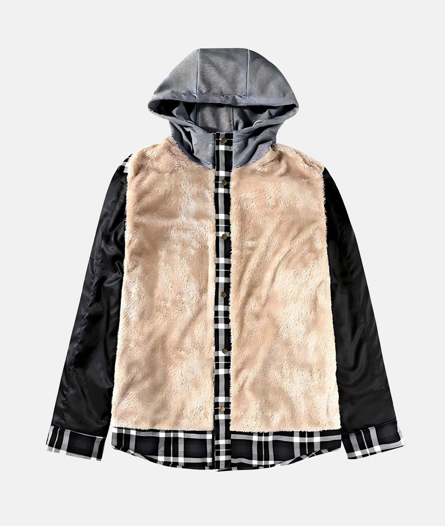 WW | Kariertes Flanelljacke mit Kapuze und Futter aus Kunstfell