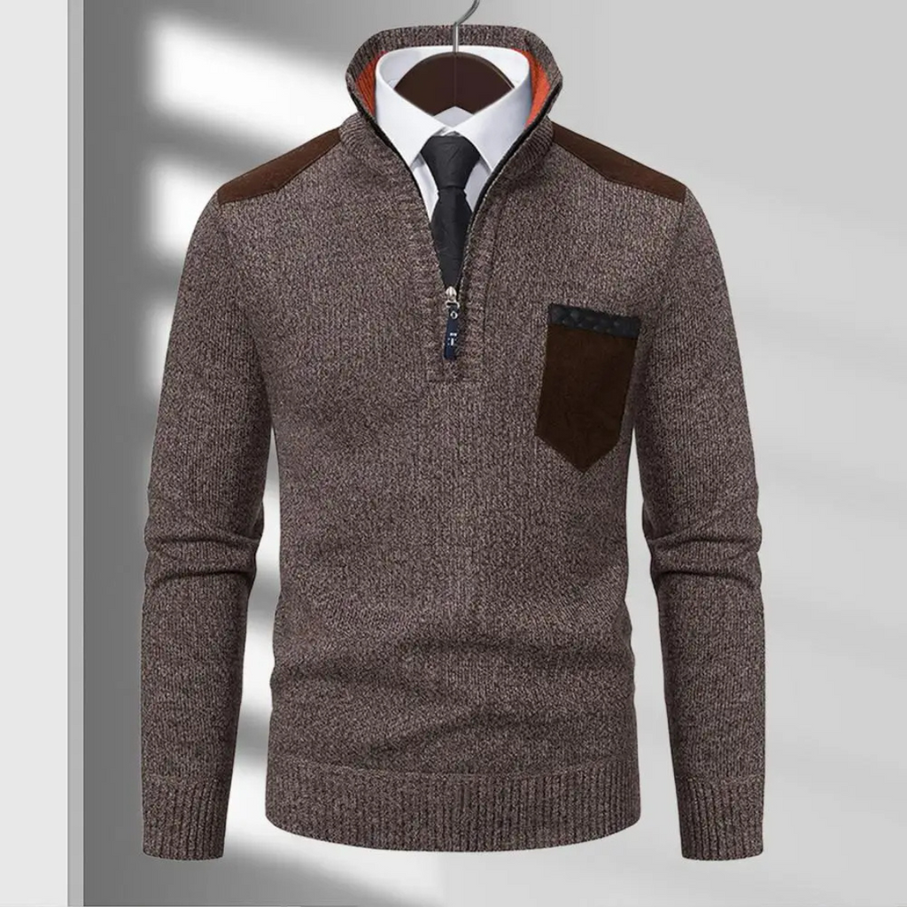 WW | Pullover Mit Reißverschluss Herren, Strick Mit Kontrastdetails