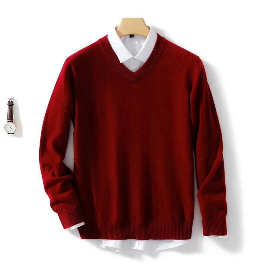 WW | Herren Wollpullover Mit V-ausschnitt Und Weichem Strick