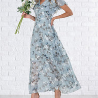 WW - Florales Maxikleid Damen | Chiffonstoff luftiges Sommerkleid | Maxikleid mit fließendem Rock