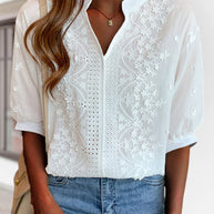 WW | Bestickte V-Ausschnitt Bluse