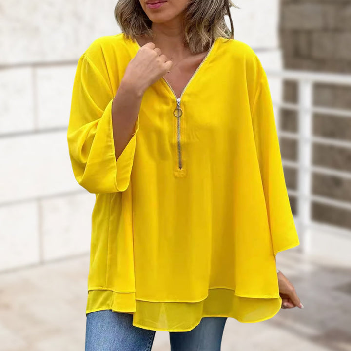 W&W Mode | Chiffon Reißverschlussoberteil V-Ausschnitt