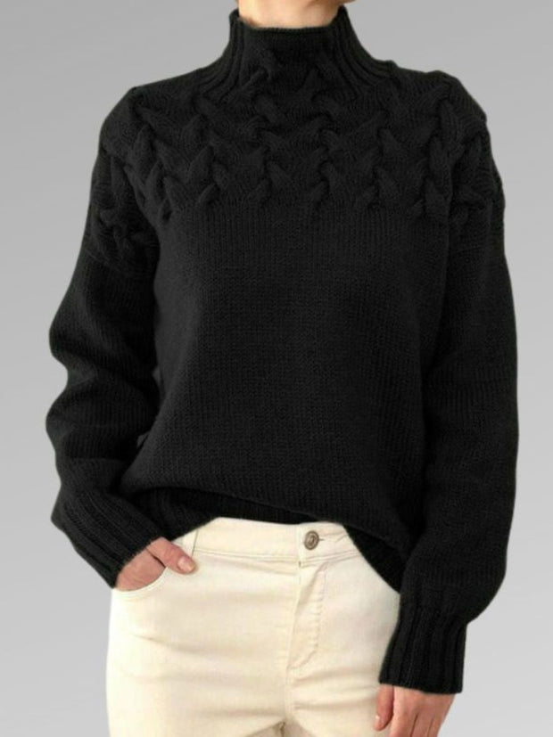 WW - Damen hochkragen Kabelstrickpullover