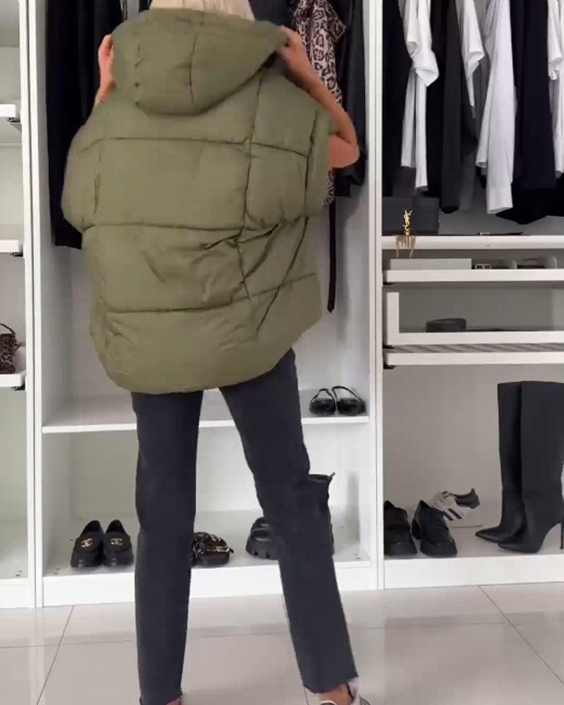 WW | Jacken mit Kapuze Einfarbig Reißverschluss und Kurzen Ärmeln