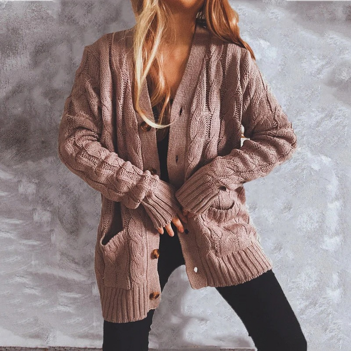W&W Mode | Wollstrickjacke Damen Mit Zopfmuster Und Holzknöpfen, Lockere